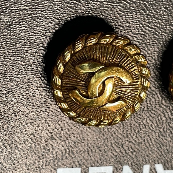 Chanel Gold Tone Button Earrings W/COA - Picture 3 of 5